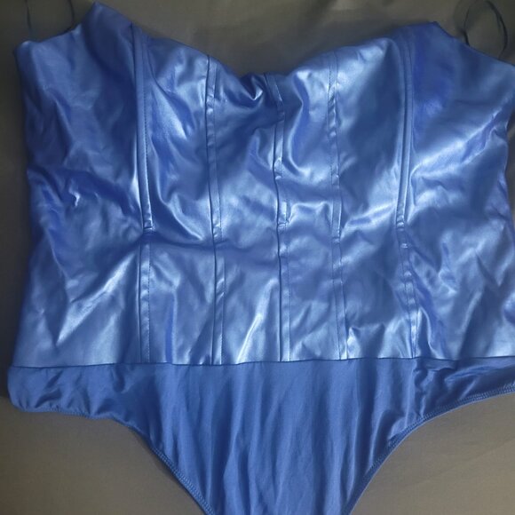 Plus size Metallic Blue Faux Leather bodysuit - Picture 3 of 3